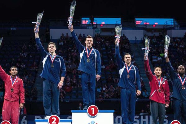 2016 P&G Gymnastics Championships Men all-around podium